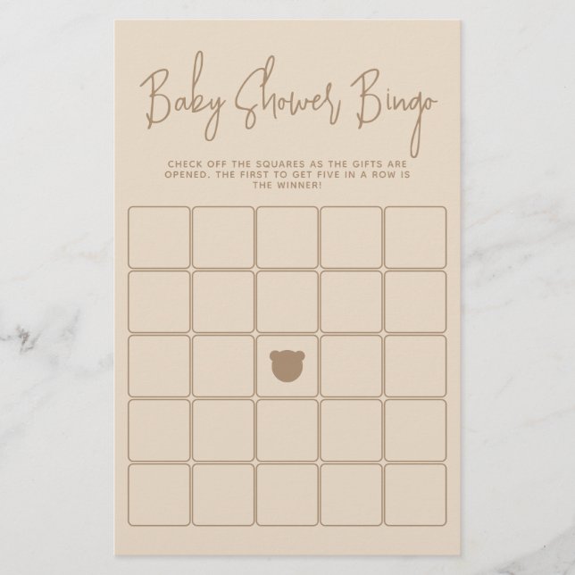Minimalistisch modern beer Baby shower Bingo Game (Voorkant)