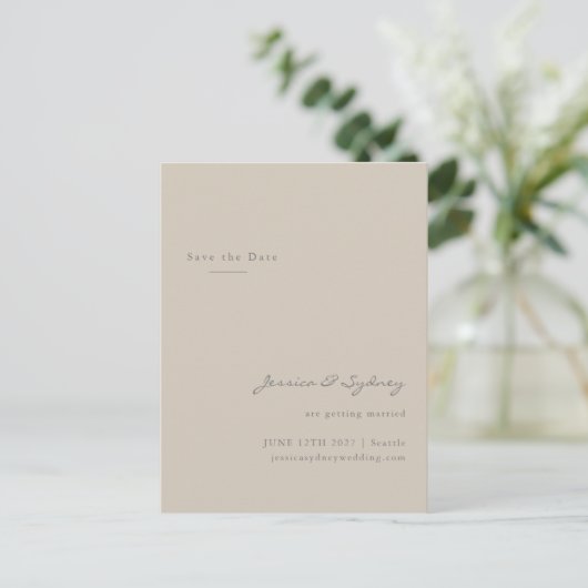 Minimalistisch Modern Beige Taupe Script Sla de da Briefkaart (Staand voorkant)