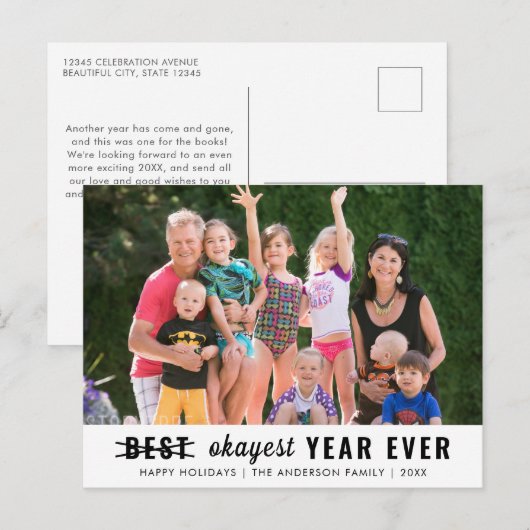 Minimalistisch Modern Beste Okayest Jaar Ooit Foto Feestdagenkaart (Voorkant / Achterkant)