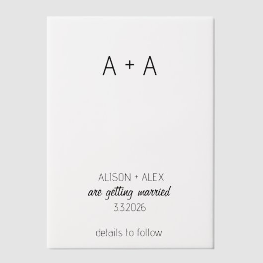 Minimalistisch modern Bewaar de datum met Initiale Vellum Uitnodigingen (Voorkant)