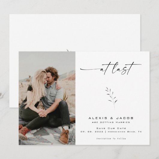 Minimalistisch modern bij laatste kalligrafie save the date (Voorkant / Achterkant)