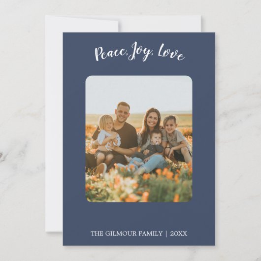 Minimalistisch Modern|Blauw 3 Foto Vrede vreugde L Feestdagenkaart (Voorkant)