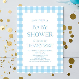 Minimalistisch modern blauw geruite Baby shower Kaart