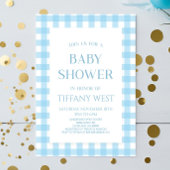 Minimalistisch modern blauw geruite Baby shower Kaart