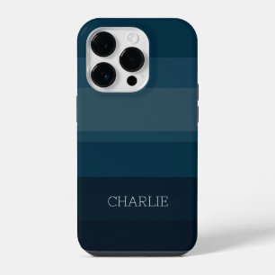 Minimalistisch modern blauw gestreept iPhone 14 plus hoesje
