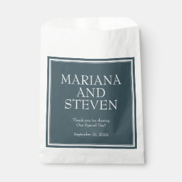 Minimalistisch modern blauw grenshuwelijk bedankzakje