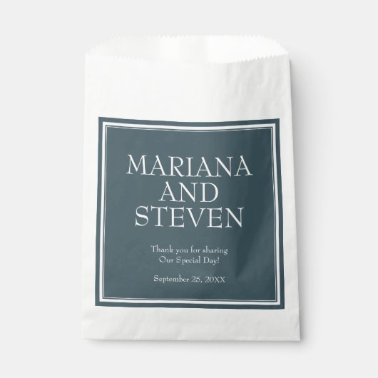Minimalistisch modern blauw grenshuwelijk bedankzakje (Voorkant)
