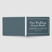 Minimalistisch modern blauw grenshuwelijk gastenboek (Volledig)