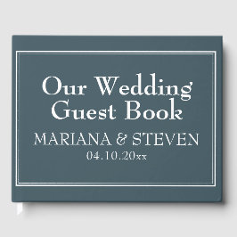 Minimalistisch modern blauw grenshuwelijk gastenboek