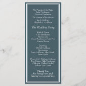 Minimalistisch modern blauw grenshuwelijk programmakaart (Achterkant)