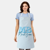 Minimalistisch modern blauw Initiaal monogram Schort (Gedragen)