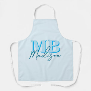 Minimalistisch modern blauw Initiaal monogram Schort