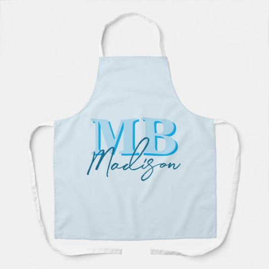 Minimalistisch modern blauw Initiaal monogram Schort (Voorkant)