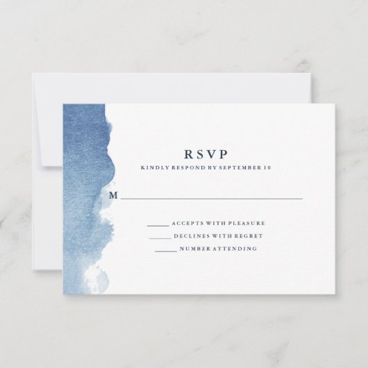 Minimalistisch modern blauw Waterverf Splash RSVP (Voorkant)