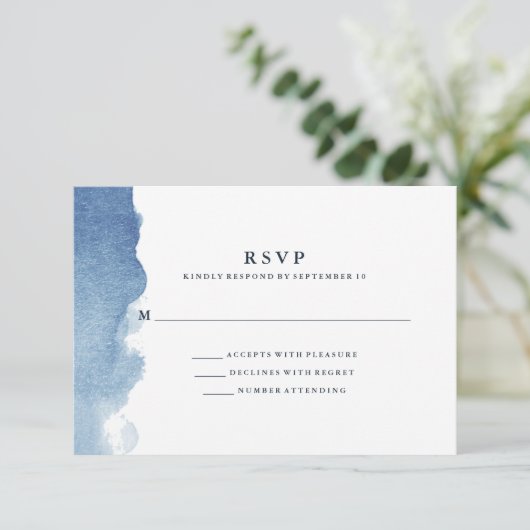 Minimalistisch modern blauw Waterverf Splash RSVP (Staand voorkant)