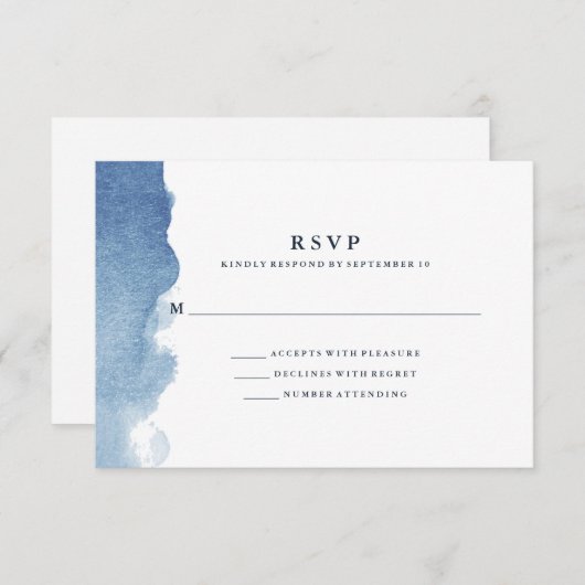 Minimalistisch modern blauw Waterverf Splash RSVP (Voorkant / Achterkant)