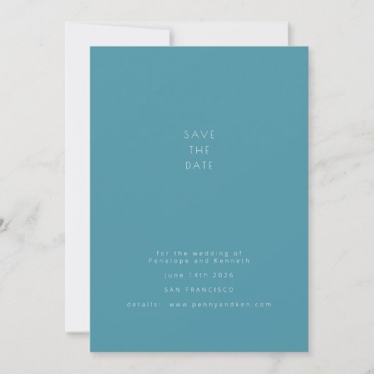 Minimalistisch modern Blauwgroen blauwe bruiloft m Save The Date (Voorkant)
