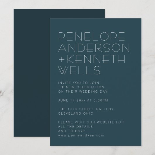 Minimalistisch modern Blauwgroen huwelijk Kaart (Voorkant / Achterkant)