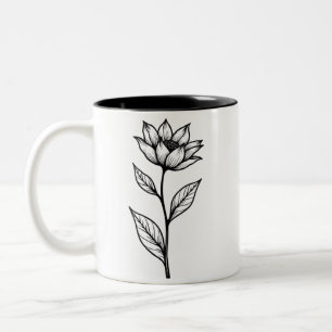 Minimalistisch modern bloemontwerp voor koffielief tweekleurige koffiemok