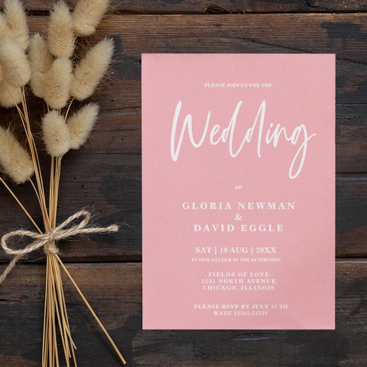 Minimalistisch Modern Blush Roze QR Code Bruiloft Kaart