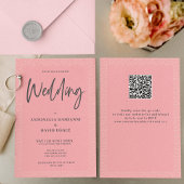 Minimalistisch Modern Blush Roze QR Code Bruiloft Kaart