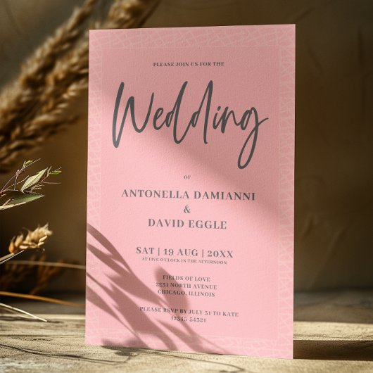 Minimalistisch Modern Blush Roze QR Code Bruiloft Kaart