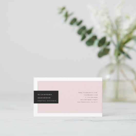 Minimalistisch Modern Blush Roze & Zwart Visitekaa Visitekaartje (Staand voorkant)