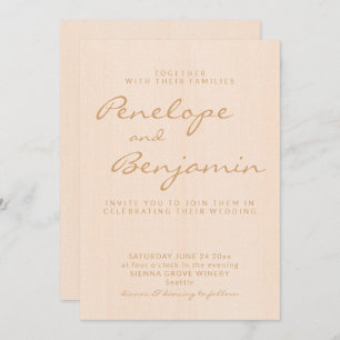 Minimalistisch modern Boho Peach Gold Script Wedde Kaart