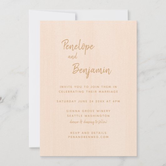 Minimalistisch Modern Boho Peach Photo Wedding Kaart (Voorkant)