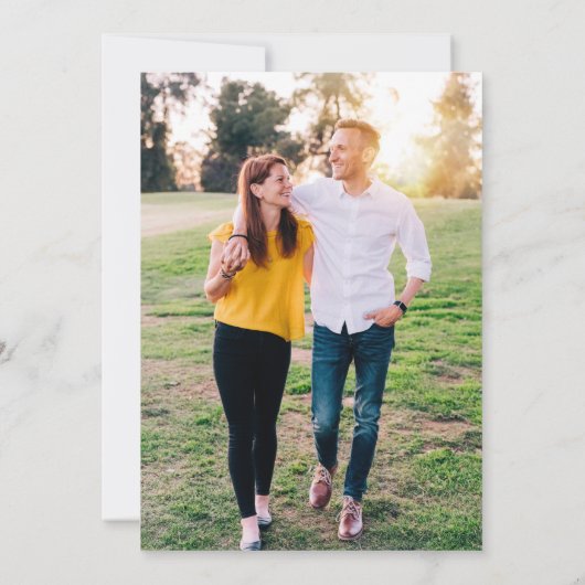 Minimalistisch Modern Boho Peach Photo Wedding Kaart (Achterkant)