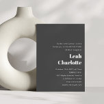 Minimalistisch Modern Bold Black Simple Bat Mitzva Kaart<br><div class="desc">Moderne minimalistische retro eenvoudige bruiloft vleermuis mitswa uitnodiging in zwart</div>