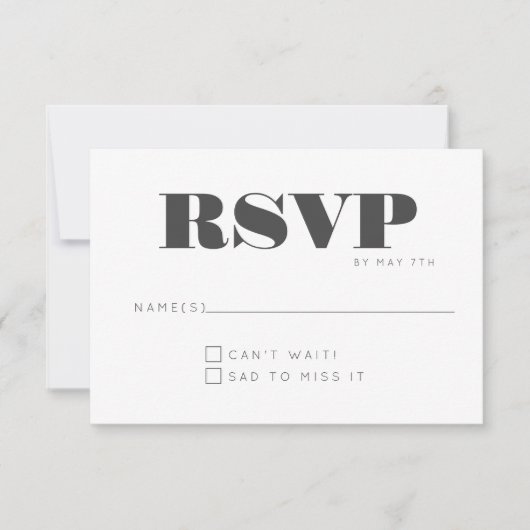 Minimalistisch Modern Bold Zwart Wit Leuk Bruiloft RSVP Kaartje (Voorkant)