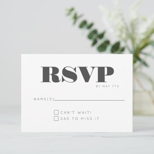 Minimalistisch Modern Bold Zwart Wit Leuk Bruiloft RSVP Kaartje (Staand voorkant)