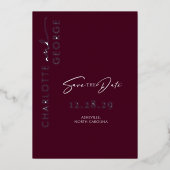 Minimalistisch modern Bourgondisch zilver sparen d Folie Uitnodiging (Voorkant)