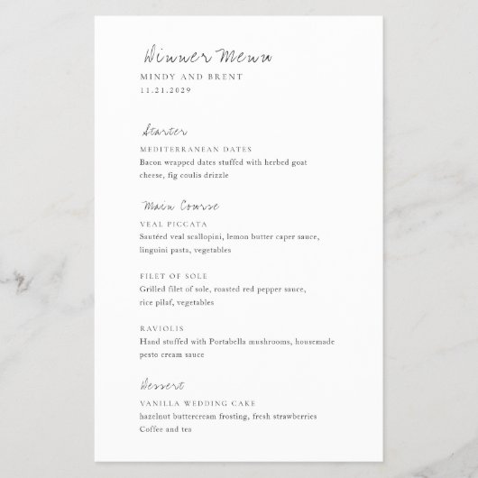 Minimalistisch Modern Budget Wedding Menu (Voorkant)