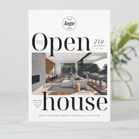 Minimalistisch Modern Business Open House One Phot Kaart (Staand voorkant)