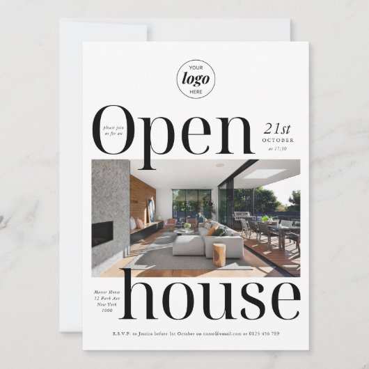 Minimalistisch Modern Business Open House One Phot Kaart (Voorkant)