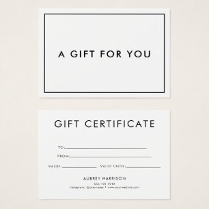 Minimalistisch modern Cadeaucertificaat Visitekaartje