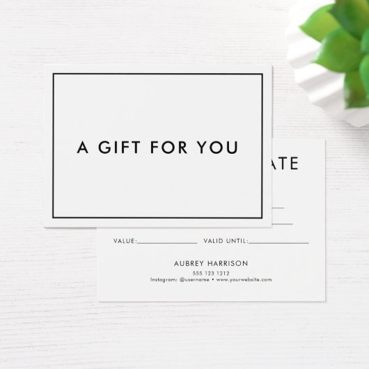 Minimalistisch modern Cadeaucertificaat Visitekaartje (Bureau)