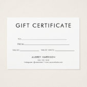 Minimalistisch modern Cadeaucertificaat Visitekaartje (Achterkant)