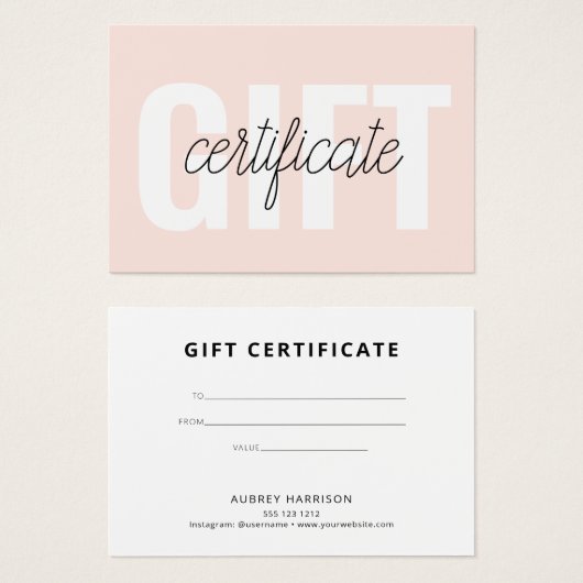 Minimalistisch modern Cadeaucertificaat Visitekaartje (Voorkant /achterkant)