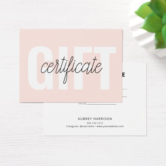 Minimalistisch modern Cadeaucertificaat Visitekaartje (Bureau)
