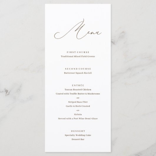 Minimalistisch Modern Calligrafie Brown Menu (Voorkant)