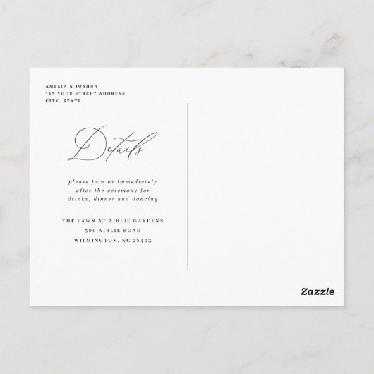 Minimalistisch Modern Calligraphy Wedding Black Briefkaart (Achterkant)