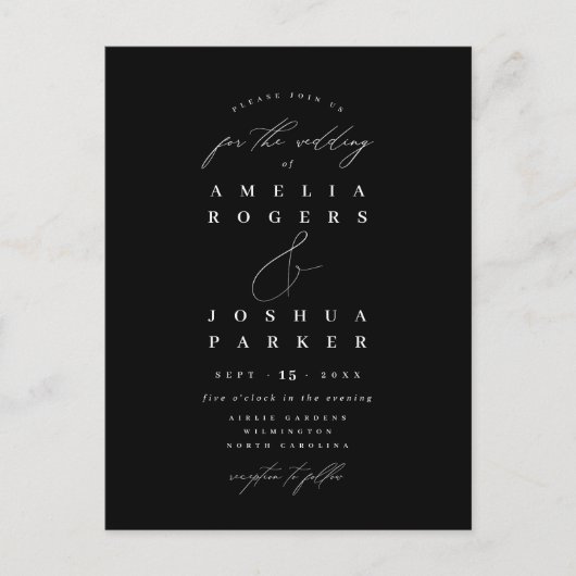 Minimalistisch Modern Calligraphy Wedding Black Briefkaart (Voorkant)