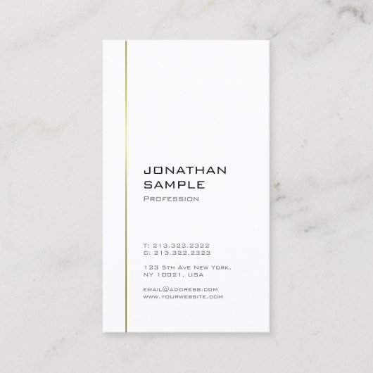 Minimalistisch modern Chic Gold White Plain Visitekaartje (Voorkant)
