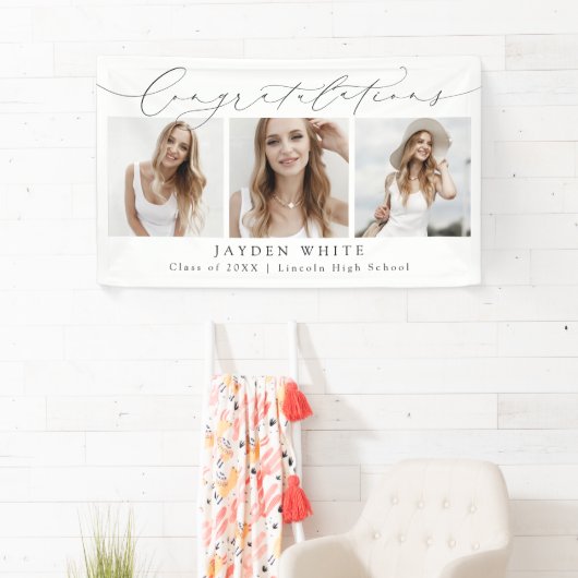 Minimalistisch Modern Chic Script 3 Foto-Afstudere Spandoek (Insitu)