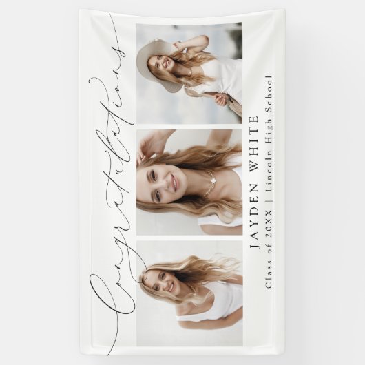Minimalistisch Modern Chic Script 3 Foto-Afstudere Spandoek (Verticaal)