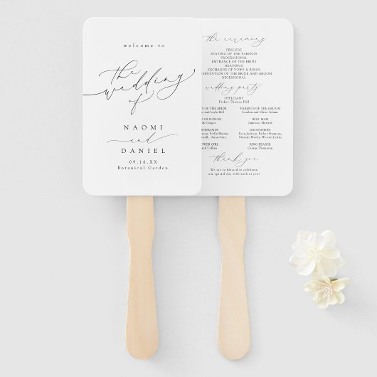 Minimalistisch Modern Chic Script Trouwprogramma Handwaaier (Voorkant en achterkant)