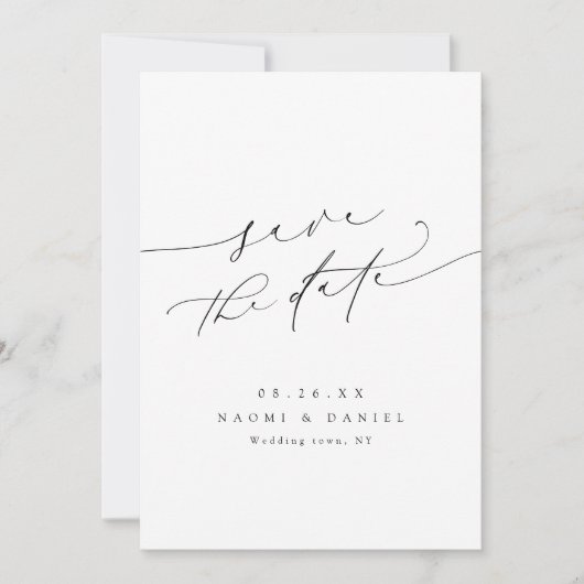 Minimalistisch modern chique script elegant save the date (Voorkant)